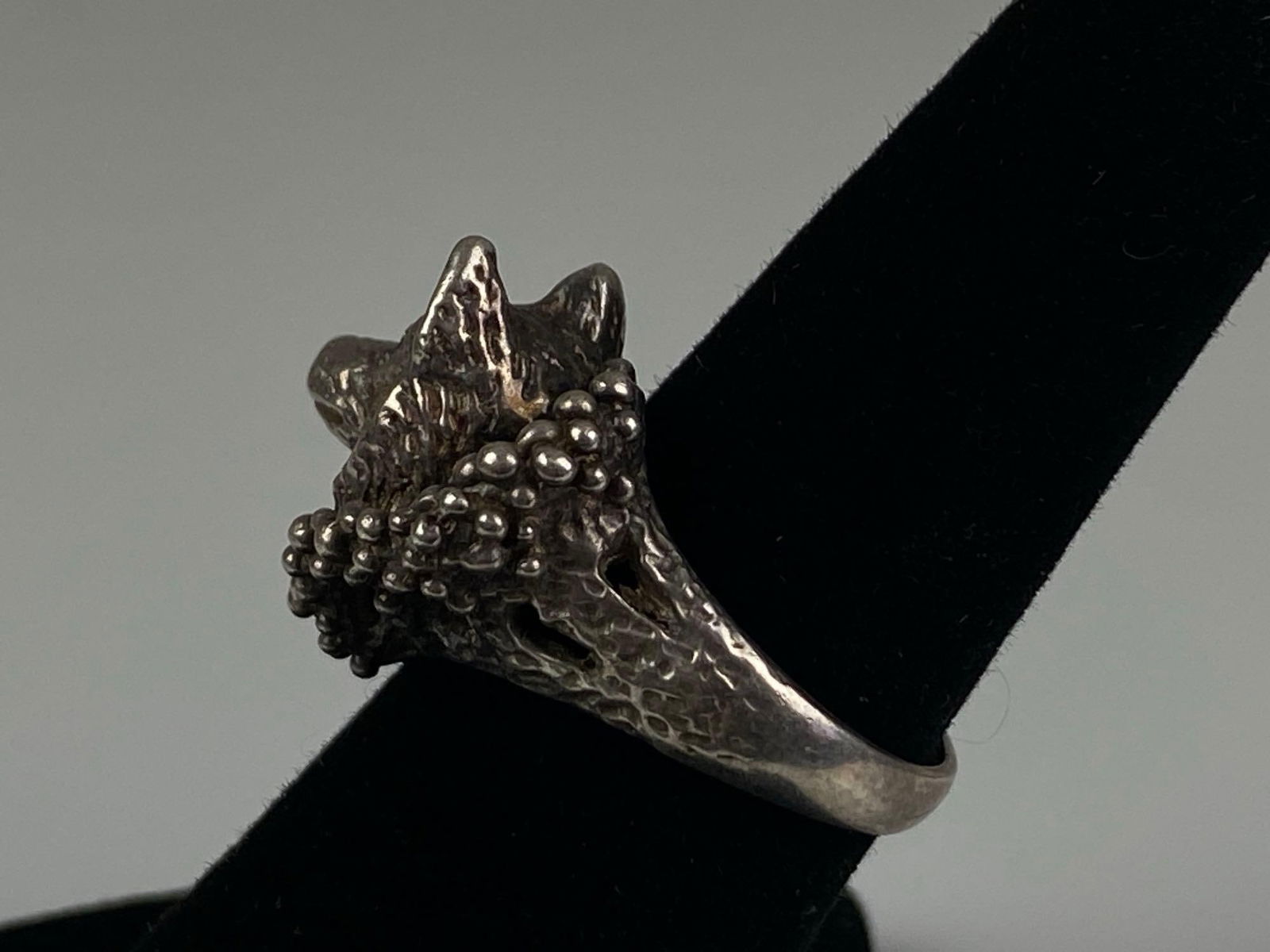 Sterling Silver Sapphire Wolf Head Ring - 2