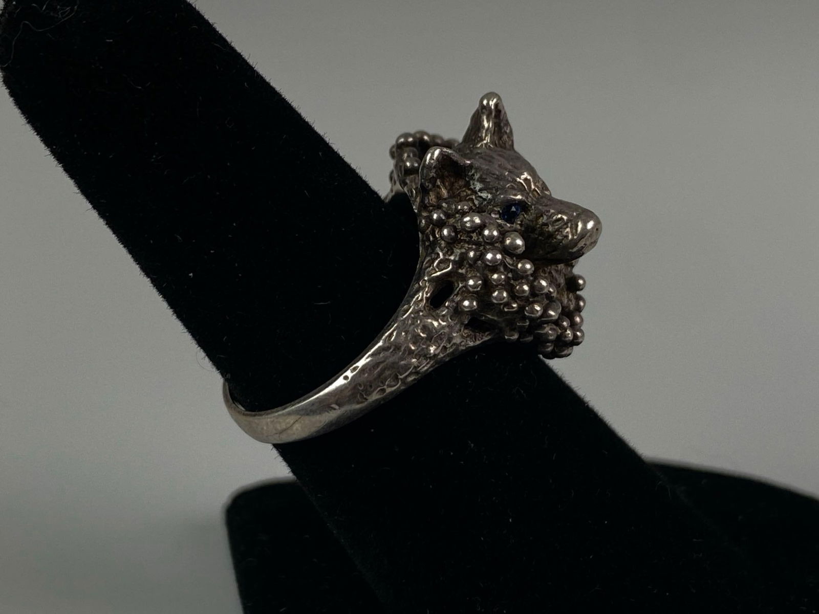 Sterling Silver Sapphire Wolf Head Ring - 4