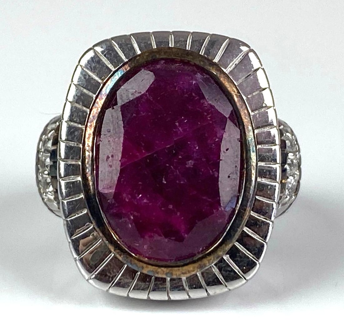 Signed WF Thai Sterling Silver Ruby White Sapphire Ring: Size 6