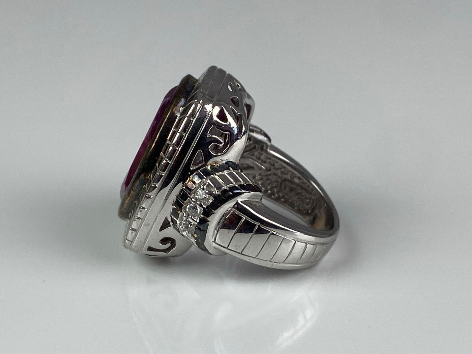 Signed WF Thai Sterling Silver Ruby White Sapphire Ring - 2