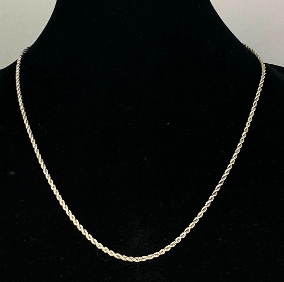 Signed Sterling Silver Rope Twist Necklace: Measures 22” in length