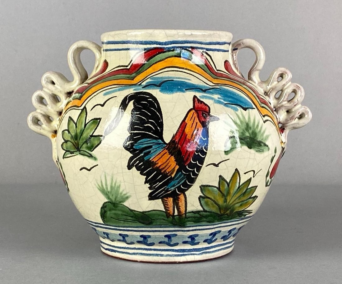 H. Mexico Signed Folk Art Redware Vase: signed on base, measures 6” H x 8” W x 6” D