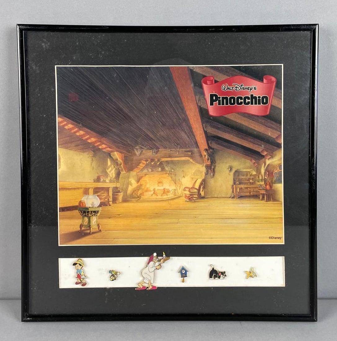 Walt Disney Pinocchio Enamel Pin Set: Frame measures 12 3/4" x 12 3/4"