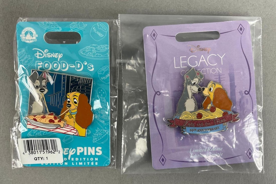 Group of 2 LE Walt Disney Lady and the Tramp Enamel Pins: Includes food-d's, 65th anniversary