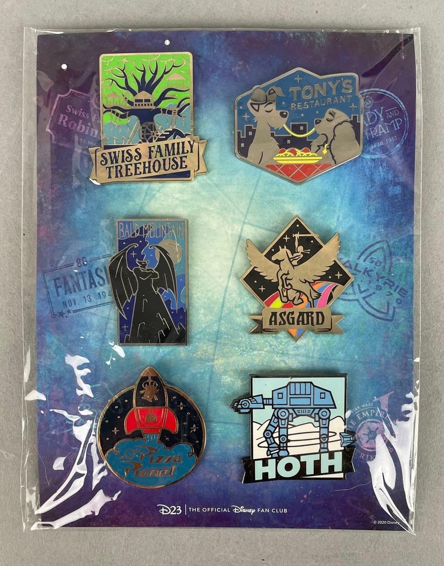 Group of Walt Disney D23 Fan Club Enamel Pins: Includes Toy Story, Star Wars, lady and the tramp