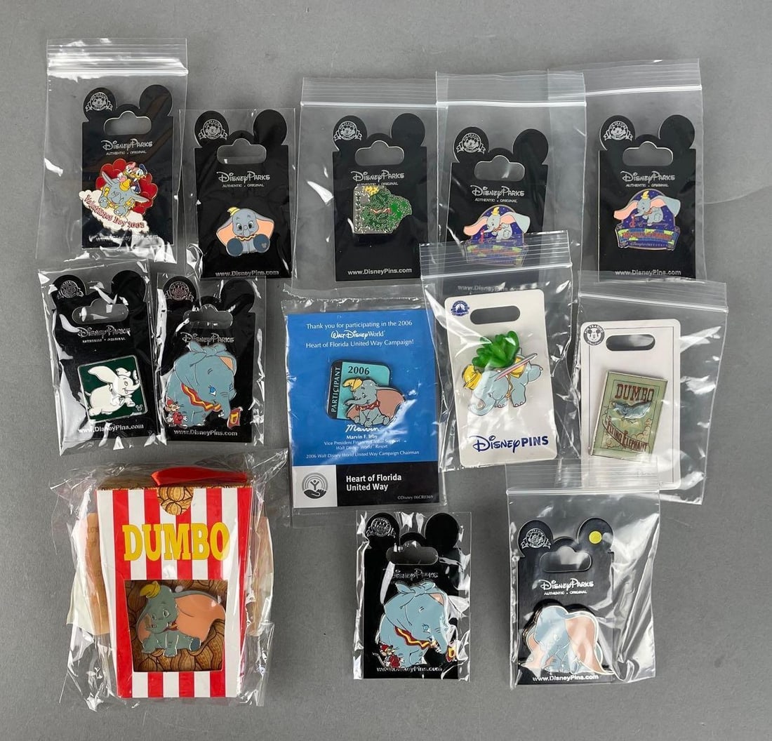Group of Walt Disney Parks Dumbo Enamel Pins: Includes limited release, United way