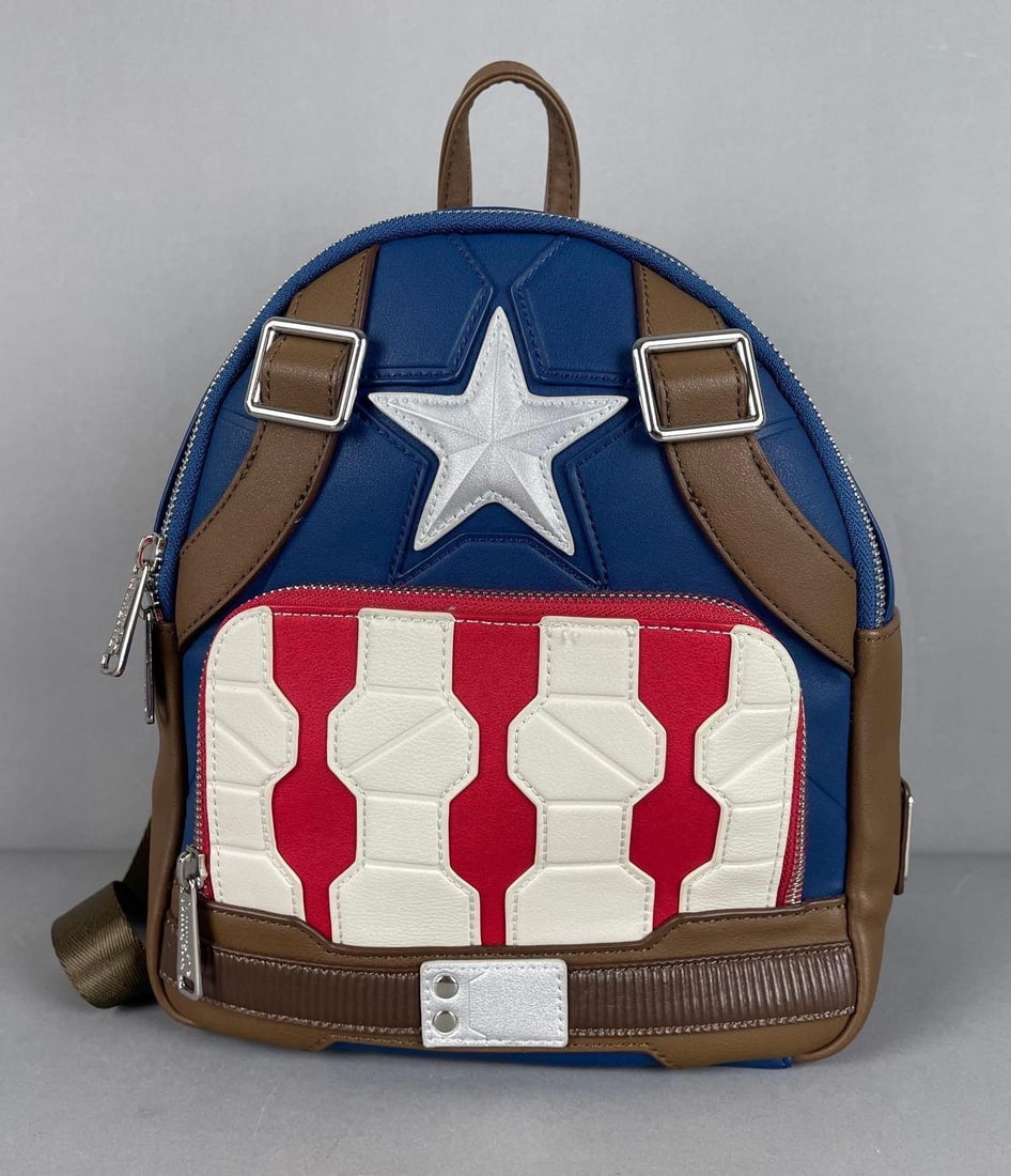 Loungefly Marvel Captain America Mini Backpack: Measures 10 1/2" x 9" x 6"