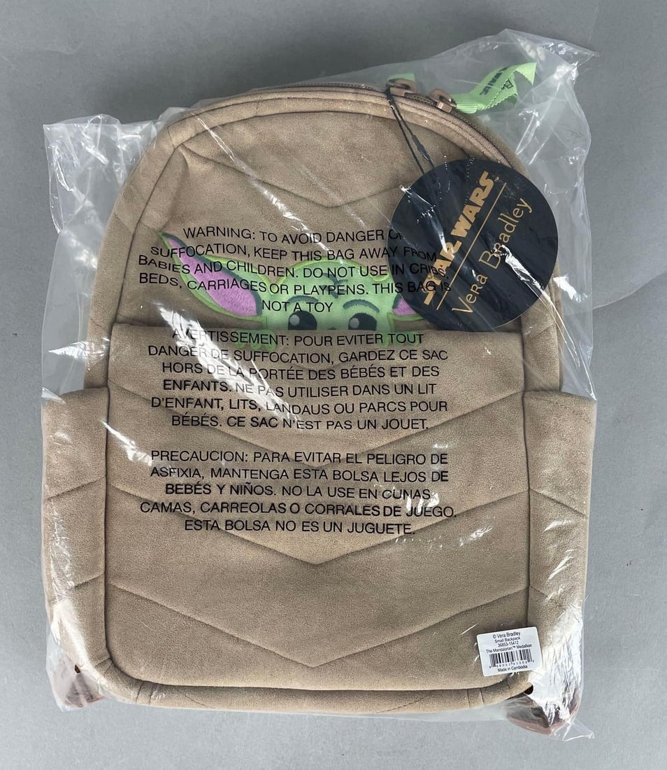 Vera Bradley Star Wars Baby Yoda Small Backpack: Grogu of the Mandalorian, sealed, measures 13 1/4" x 11"