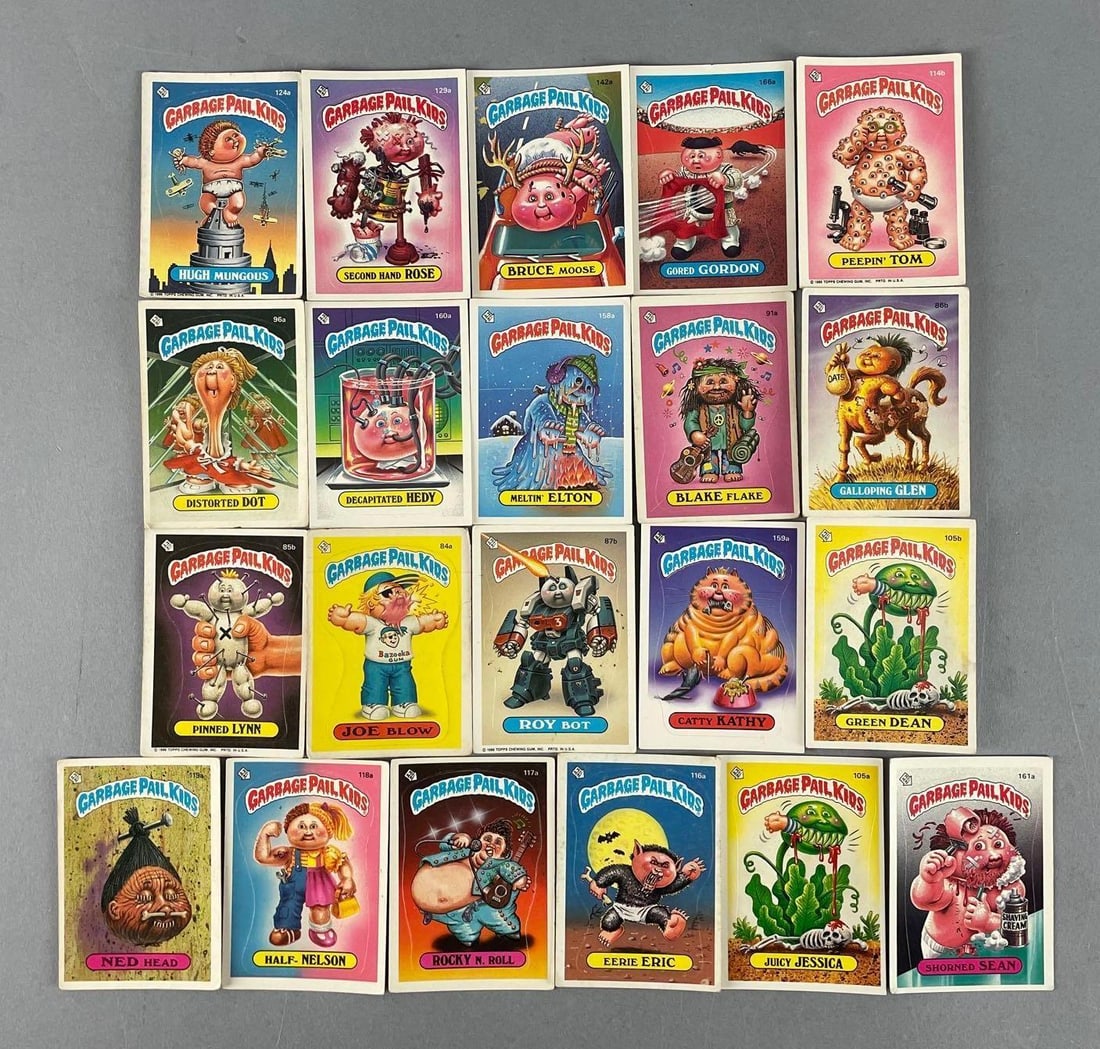 Group of 1986 Garbage Pail Kids Trading Cards: Includes Joe blow, eerie Eric, half Nelson