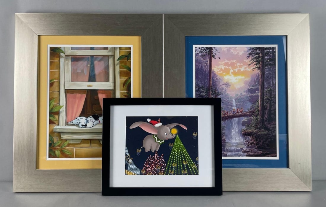 Group of Disney Fine Art Lithographs: Includes puppy love, the journey home, dumbo. Largest frame measures 23 1/2" x 19 1/2"