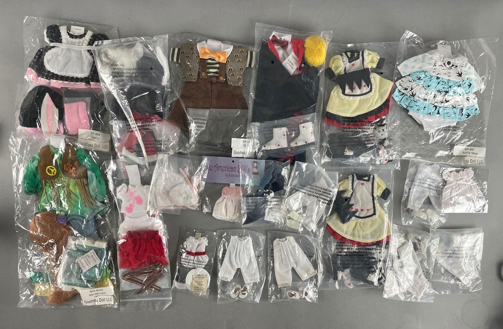 Group of Goodreau Ball Jointed Doll Clothes: Includes Dinty, Anna Mae, modern doll