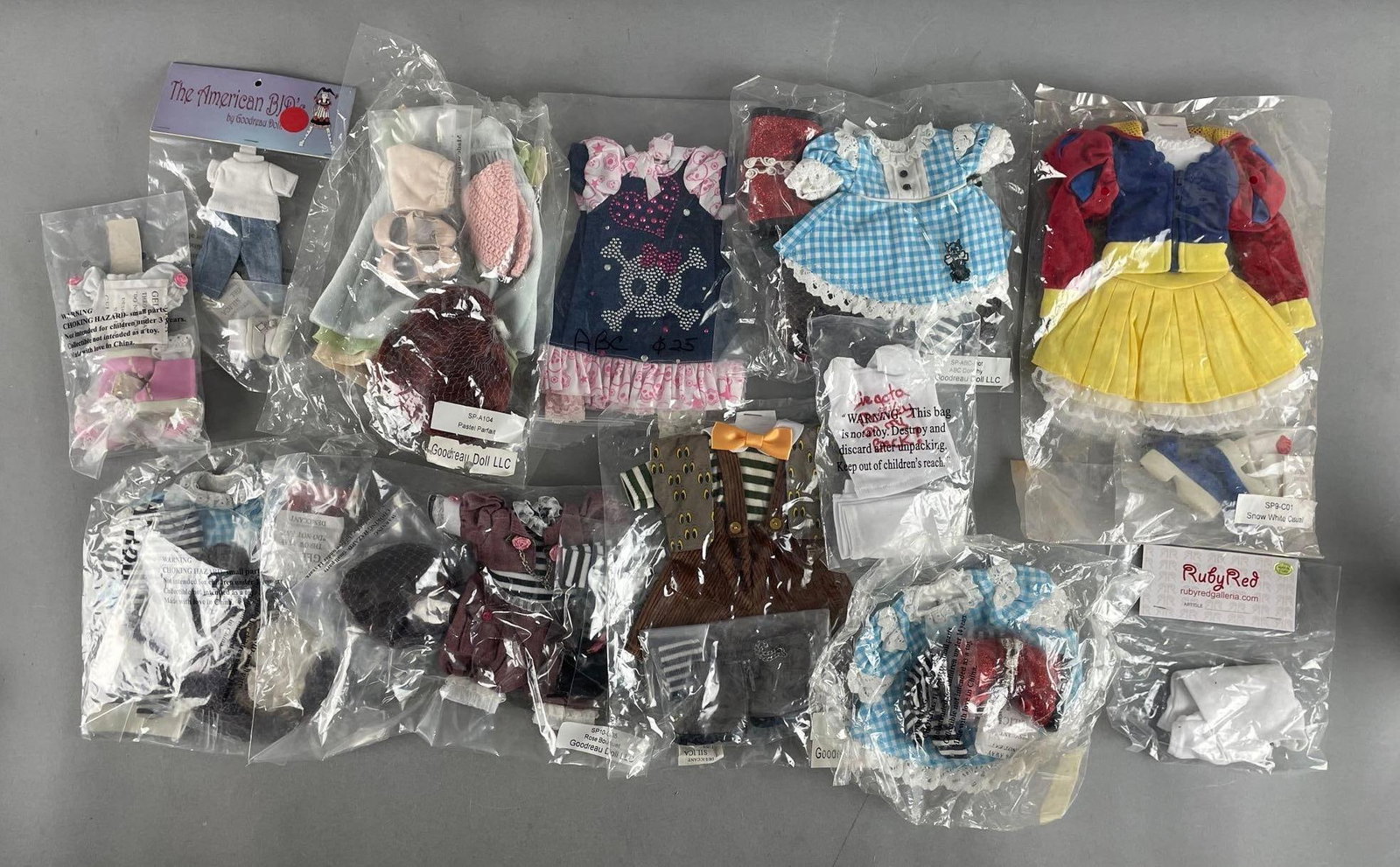 Group of Goodreau Ball Jointed Doll Clothes: Includes Dinty, abc Dorothy, snow white