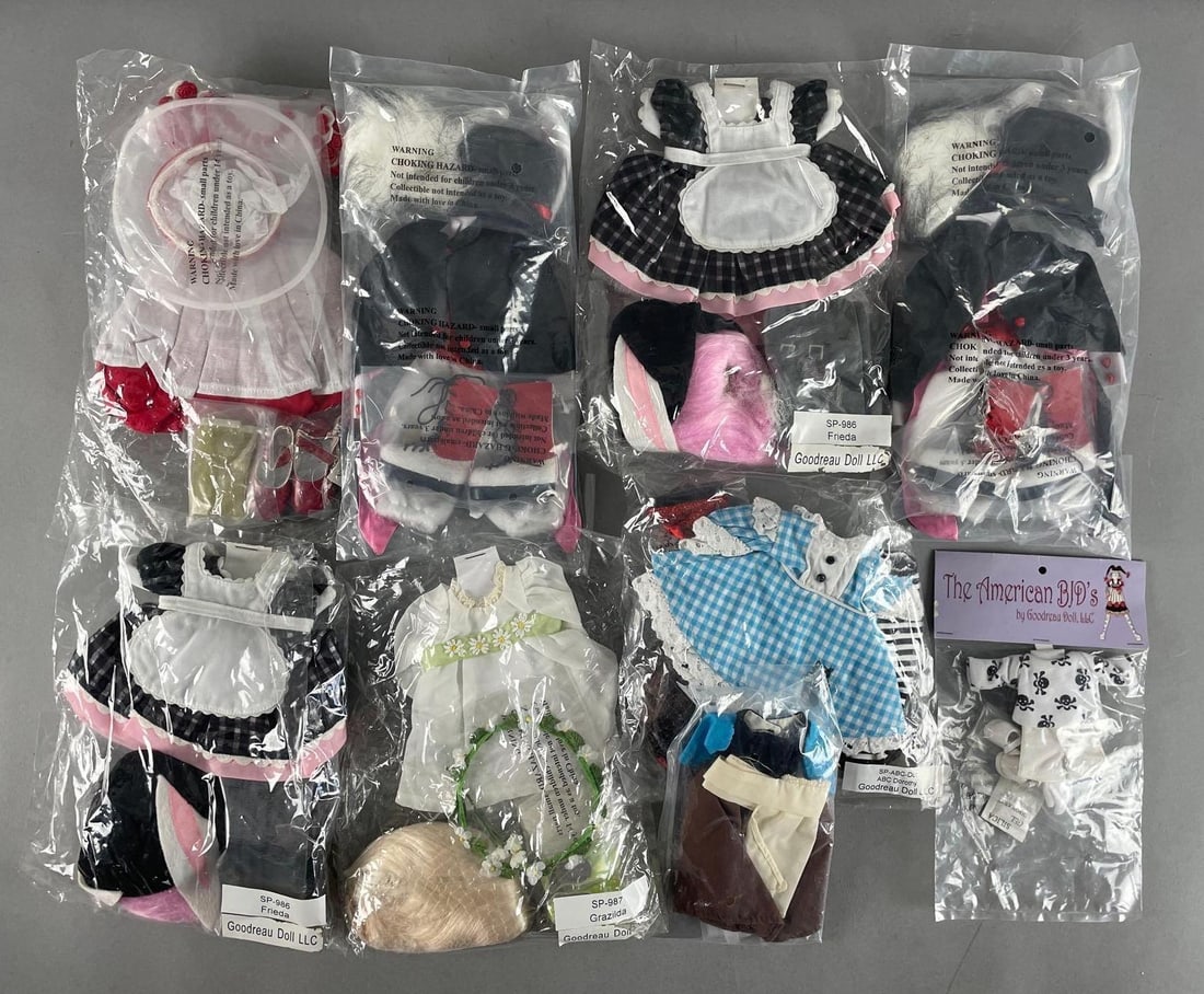 Group of Goodreau Ball Jointed Doll Clothes: Includes Dorothy, Frieda, original packaging