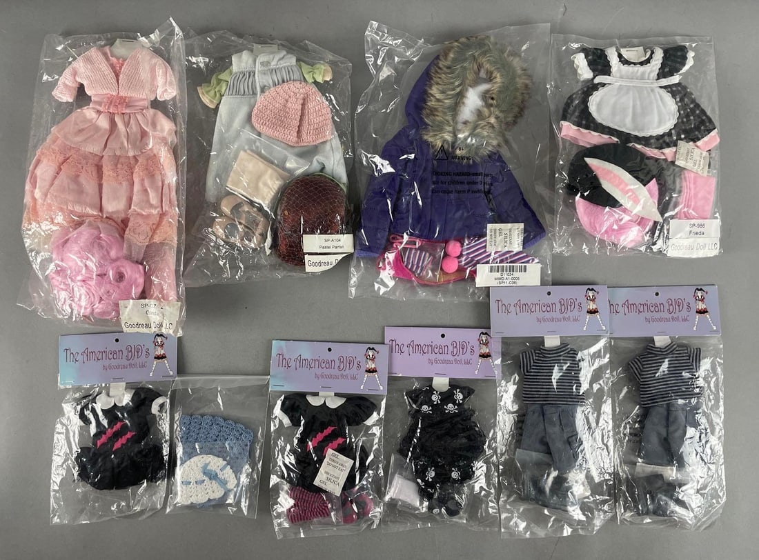 Group of Goodreau Ball Jointed Doll Clothes: Includes Glinda, Frieda, pastel parfait