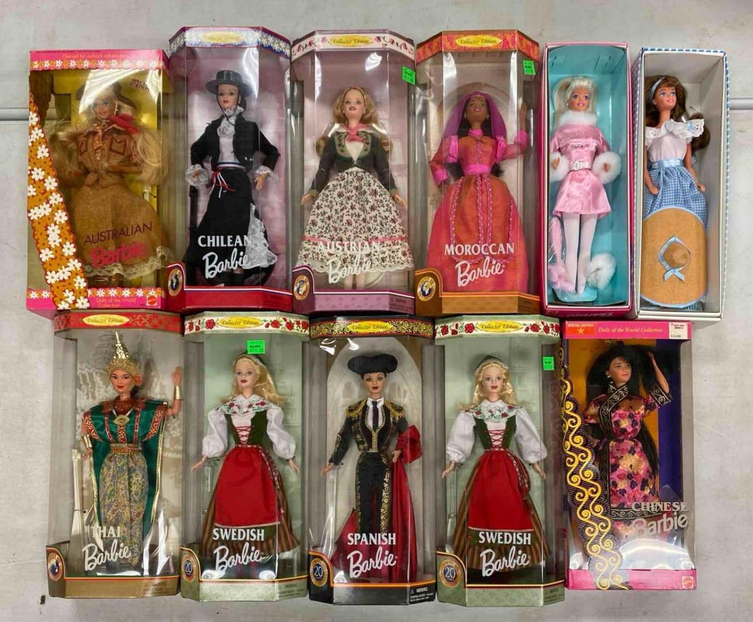 Group of International Mattel Barbie Fashion Dolls: Each doll measures 11 1/2” H
