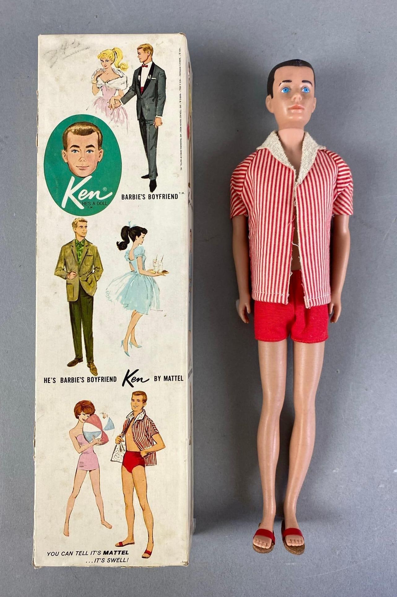 Vintage Mattel Barbie Ken Brunette Fashion Doll: In original box, box shows wear and repairs, doll measures 12” H