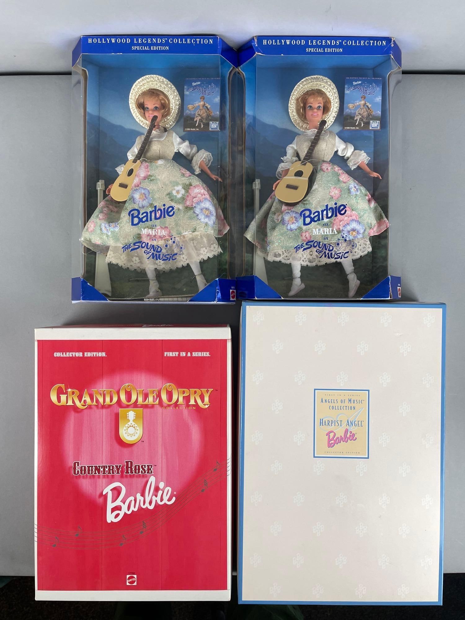 Group of Mattel Collector Edition Barbie Fashion Dolls: Includes sound of music, grand ole opry, harpist angel