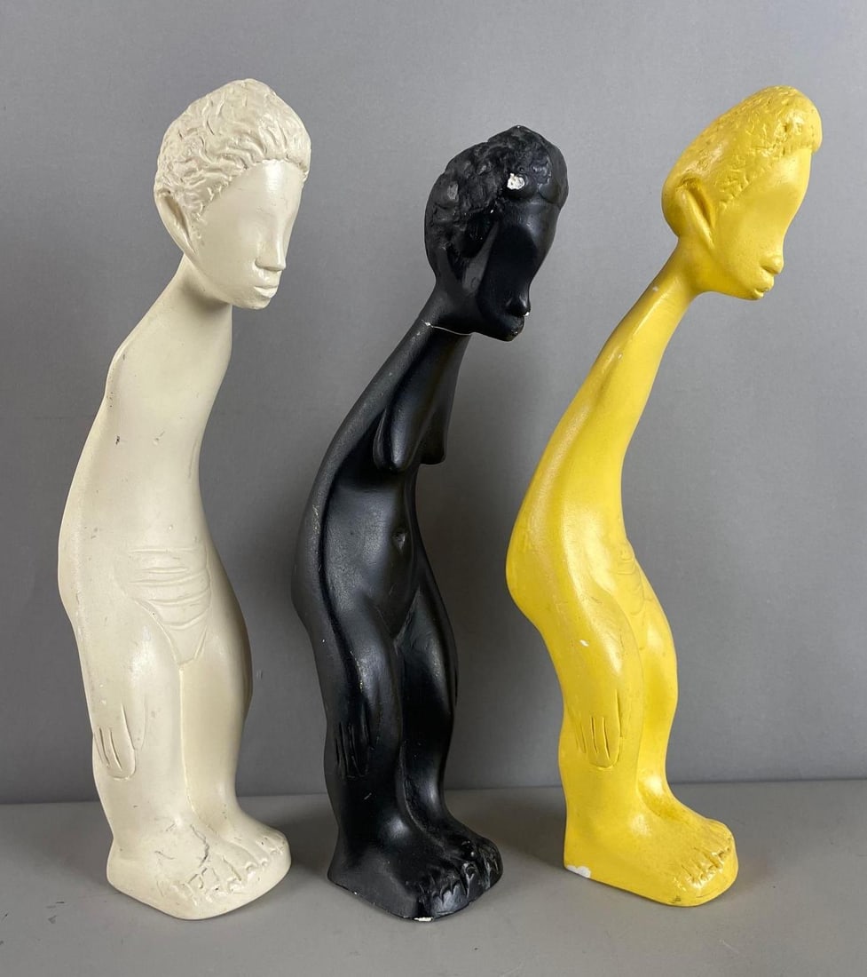 Group of 3 Jaru Pottery MCM Figural Statues: Black figure has repair on neck, tallest measures H 10 3/4"