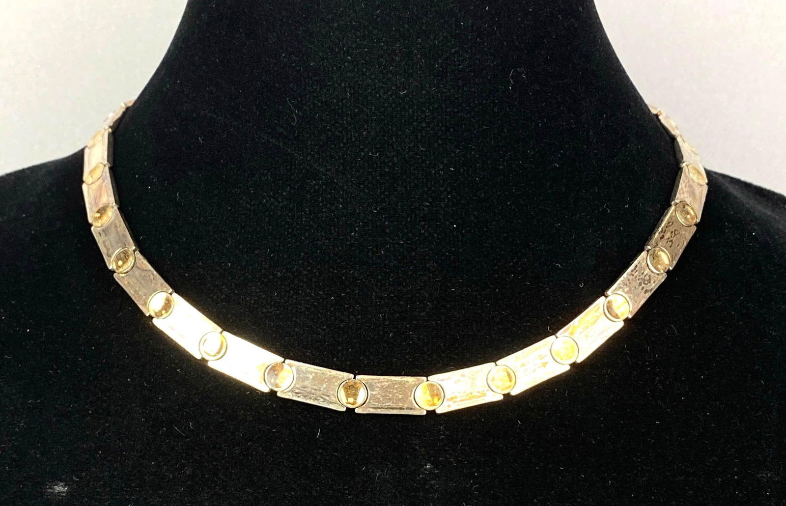 Signed Milor .925 Sterling Silver and Gold Plated Curb Link Necklace: Measures 17 inches in length