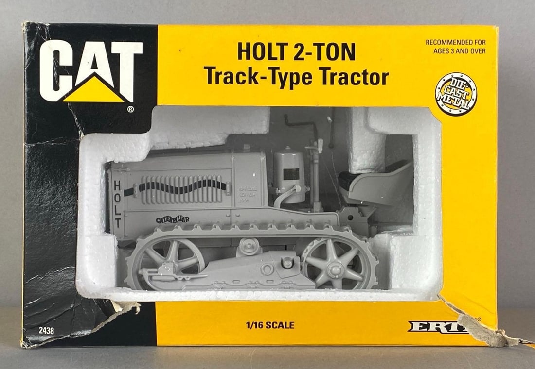 ERTL Caterpiller Holt 2-Ton Track-Type Tractor: 1/16 scale, die-cast, in original box, shelf wear shown