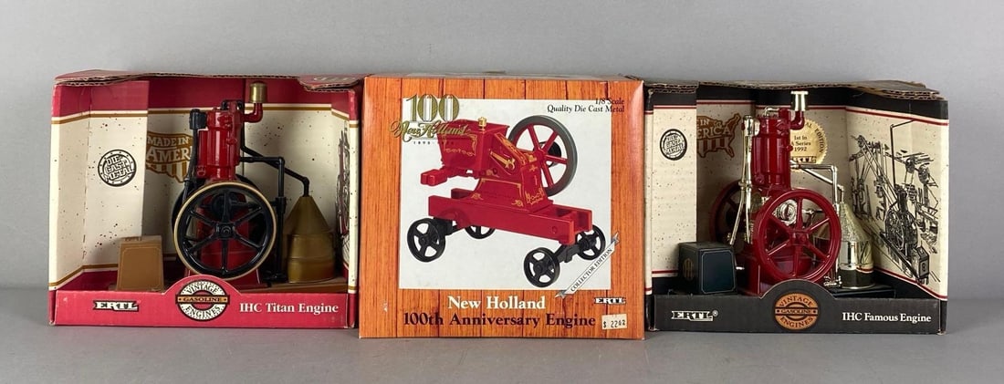 Group of 3 ERTL Die-Cast Engines: 1/16 scale, in original boxes, includes new holland, IHC and IHC Titan