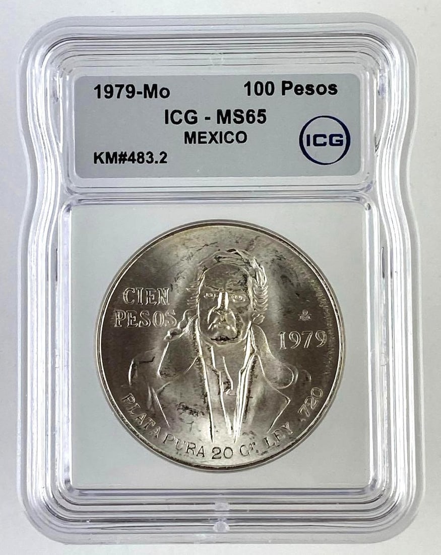 1979 Mo Mexico 100 Pesos Jose Maria Morelos .999 Fine Silver ICG Graded MS65: 1979 Mo Mexico 100 Pesos Jose Maria Morelos .999 Fine Silver ICG Graded MS65