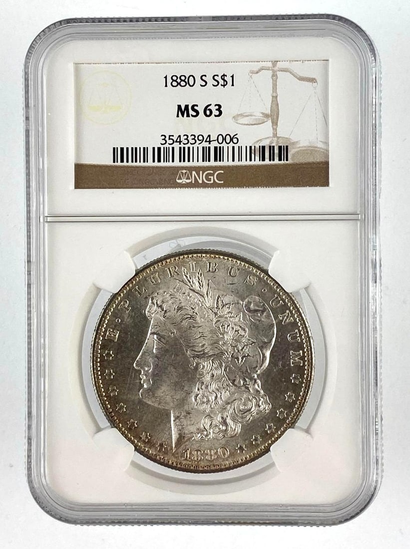 1880 S US Morgan Silver Dollar NGC Graded MS63: 1880 S US Morgan Silver Dollar NGC Graded MS63