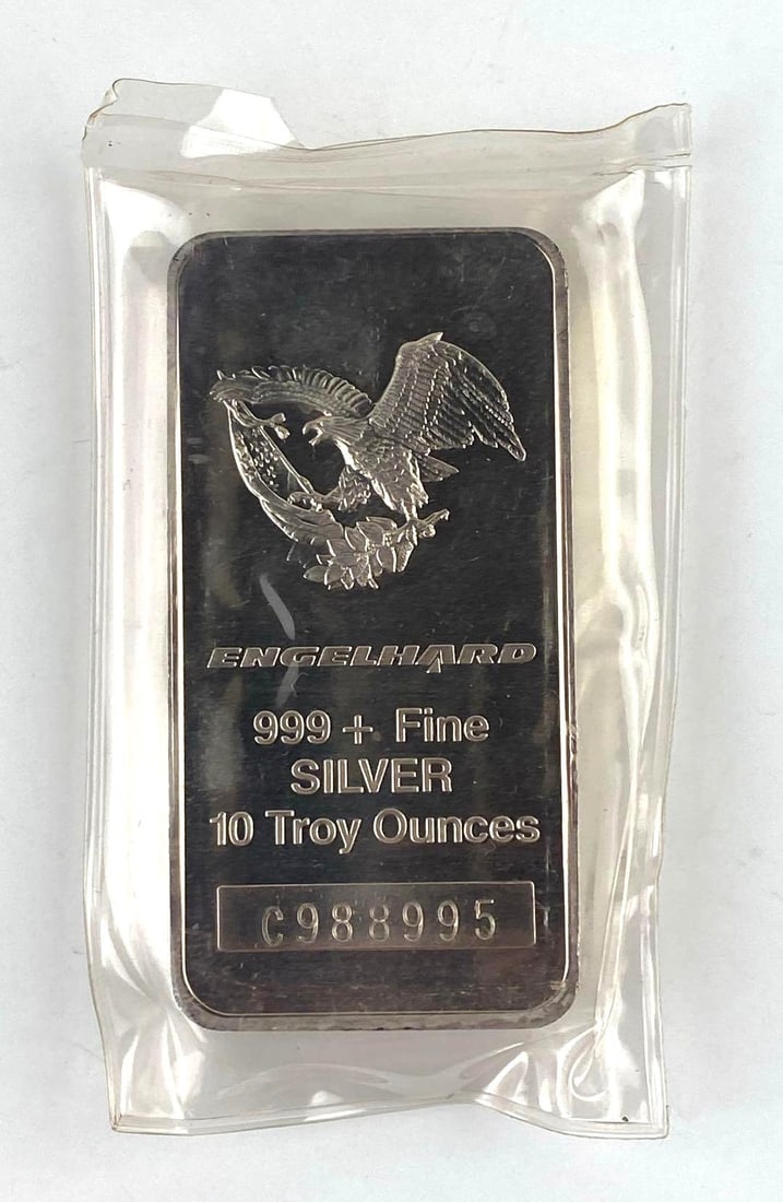 Engelhard 10 Oz .999 Fine Silver Eagle Ingot/ Bar: Engelhard 10 Oz .999 Fine Silver Eagle Ingot/ Bar