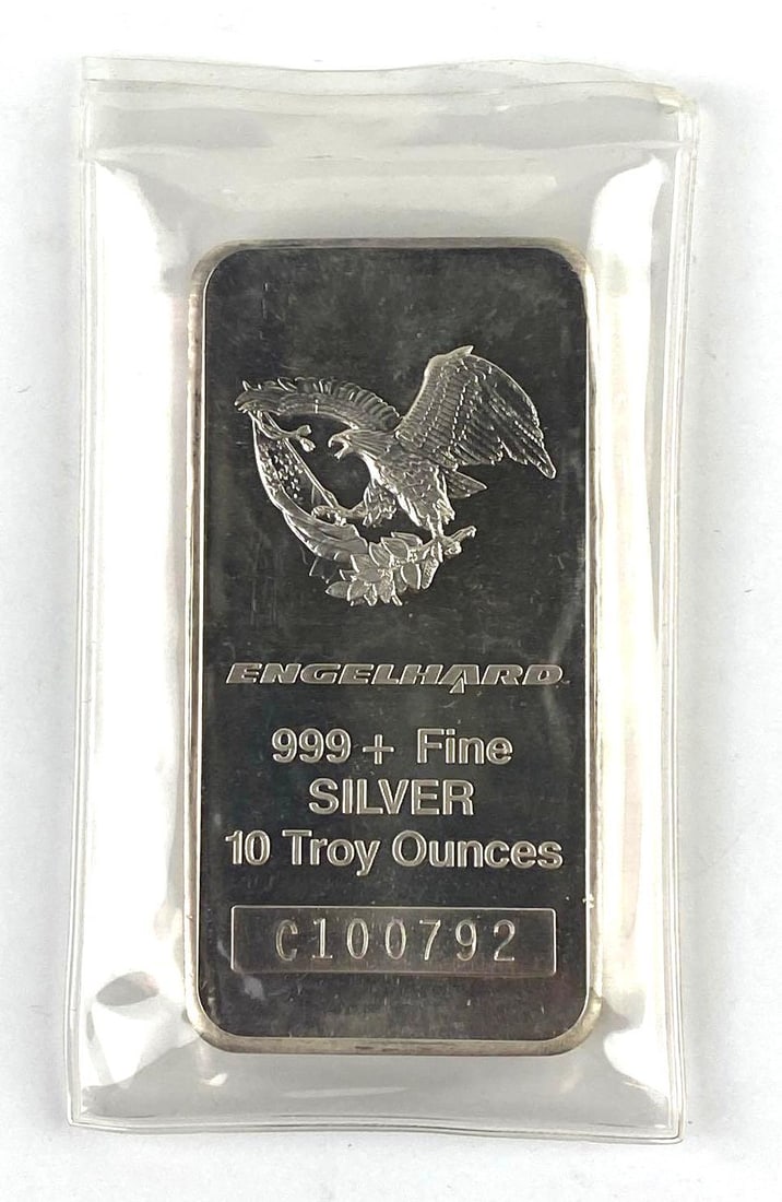 Engelhard 10 Oz .999 Fine Silver Eagle Ingot/ Bar: Engelhard 10 Oz .999 Fine Silver Eagle Ingot/ Bar