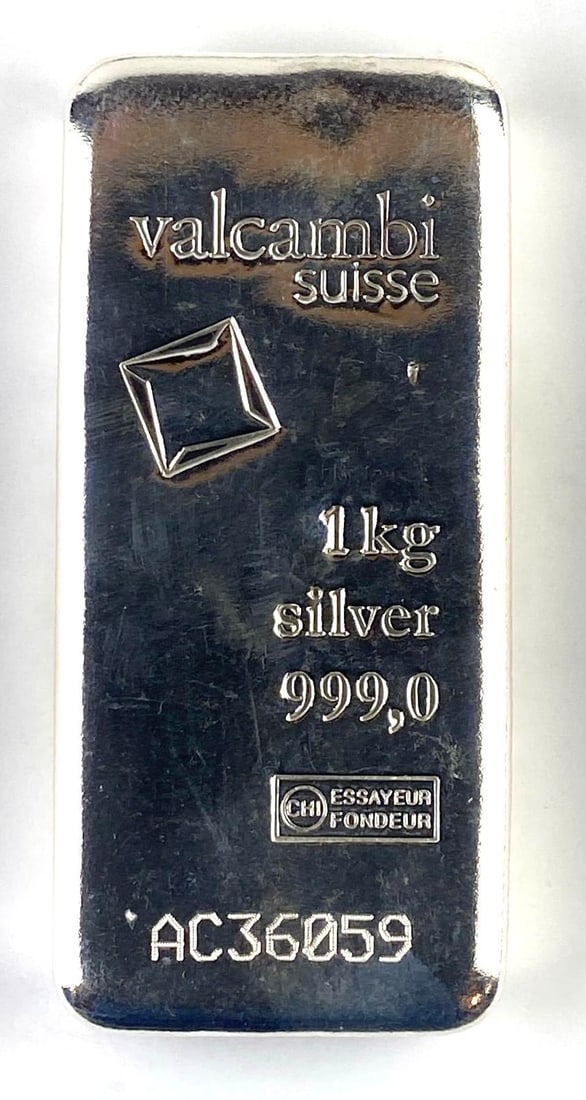 Valcambi Suisse 1 Kg .999 Fine Silver Ingot/ Bar: Valcambi Suisse 1 Kg .999 Fine Silver Ingot/ Bar