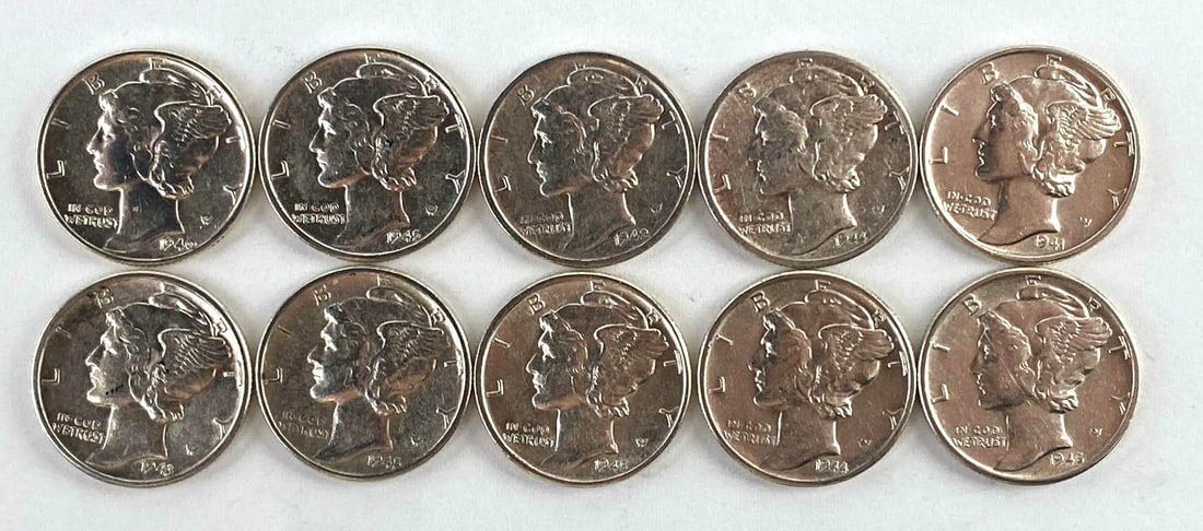 Group of 10 US Mercury Silver Dimes (1 of 2)