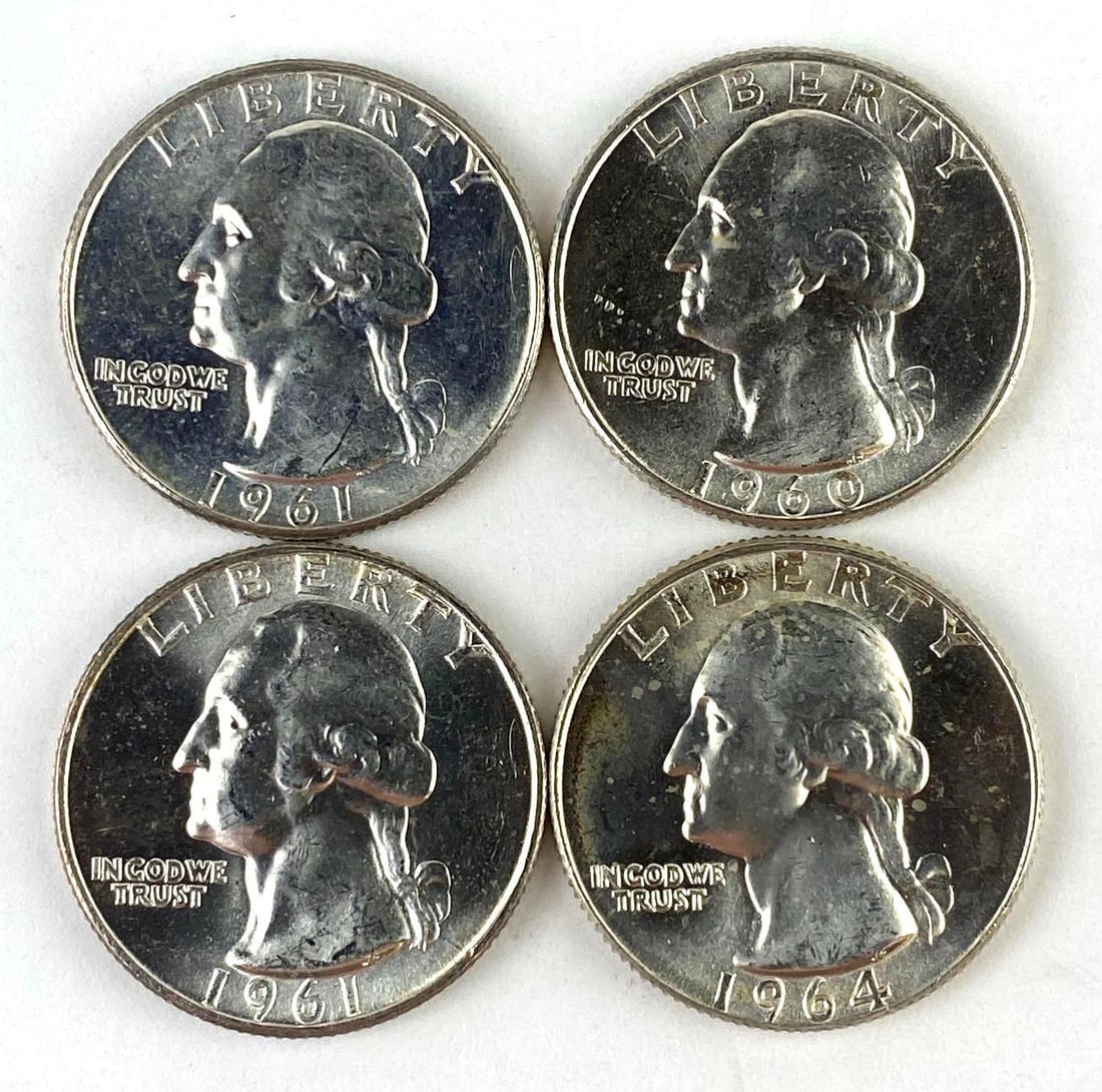 Group of 4 US Washington Silver Quarters (1 of 2)