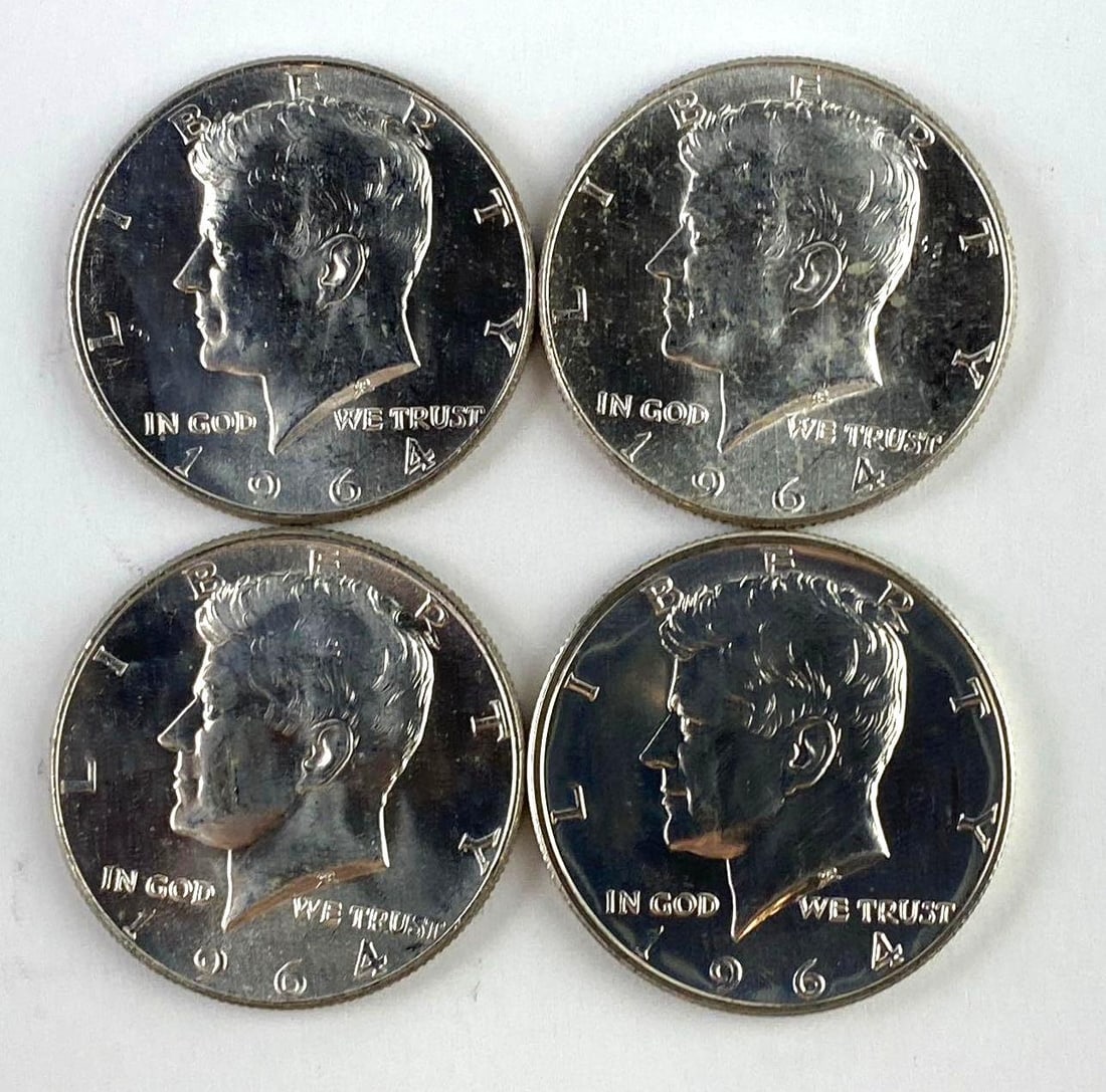 Group of 4 1964 US Kennedy Silver Half Dollars (1 of 2)