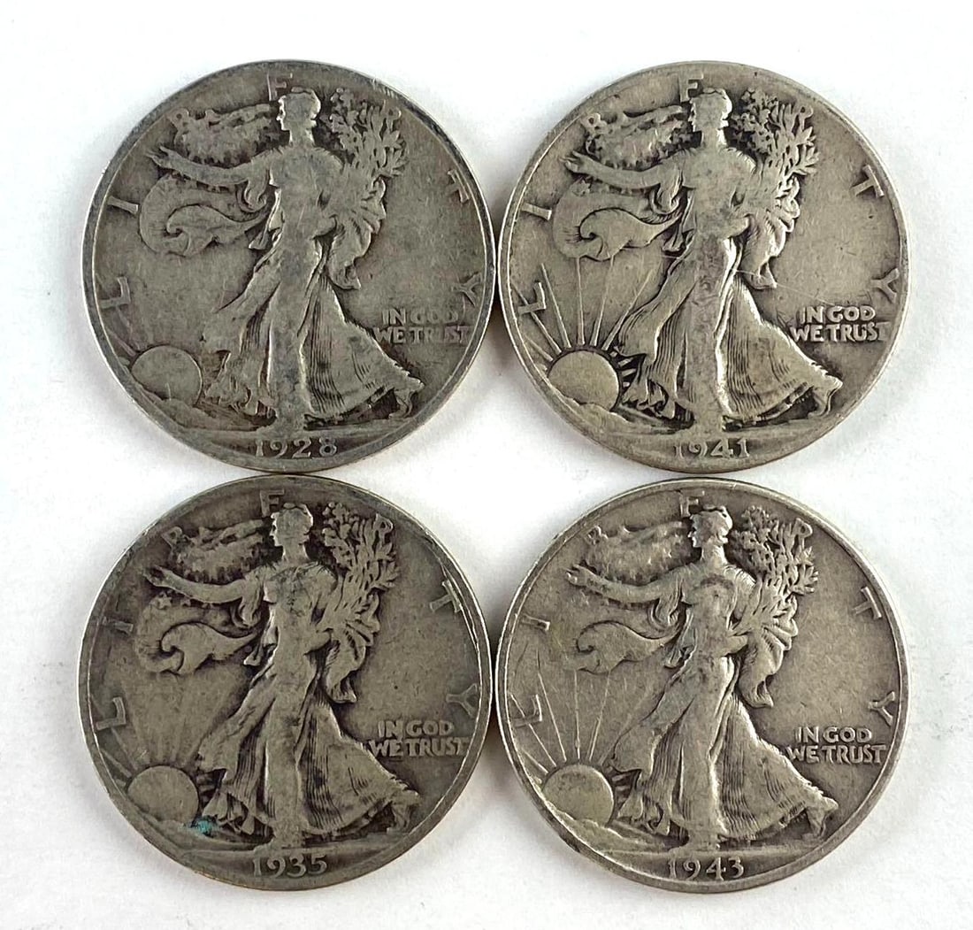 Group of 4 US Walking Liberty Silver Half Dollars (1 of 2)