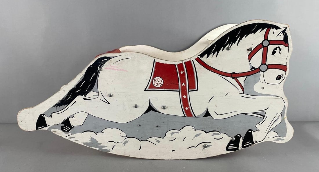 Vintage Rich Toys Wood Rocking Horse with Bell: 3rd party shipper recommended. Working bell, measures 15" x 29 1/2" x 12"