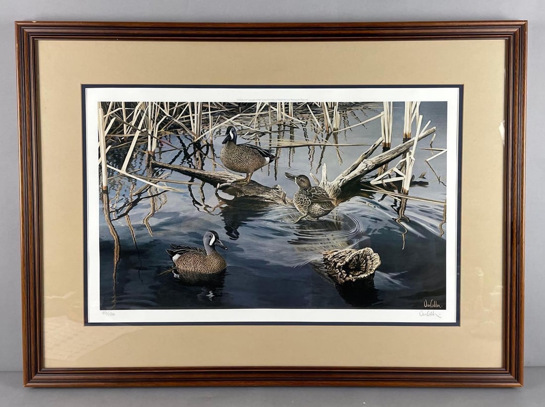 Signed and Numbered Ron Van Gilder Teal Ducks Lithograph: No. 851/1500, frame measures 26 1/4" x 36"