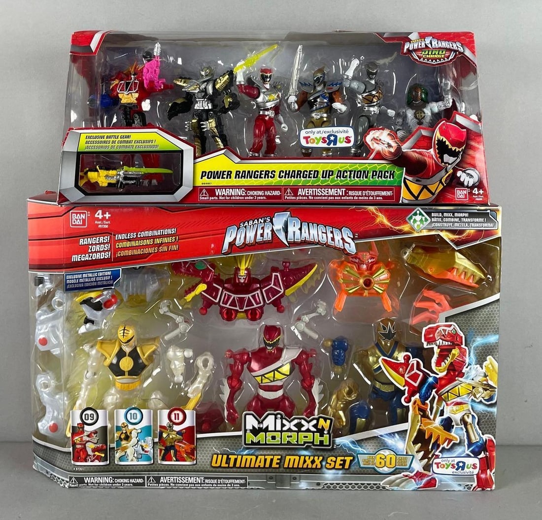 Group of 2 Bandai Saban's Power Rangers Action Figure Sets: Mixx n morph, Dino charge, original packaging