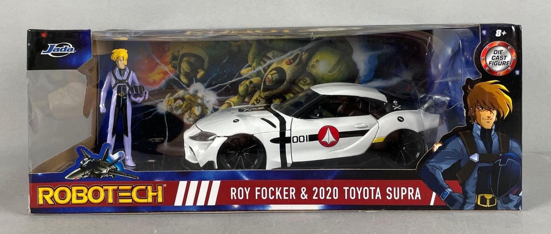 Jada Toys Robotech 2020 Toyota Supra Die-Cast Car and Figure: Roy focker, 1/24 scale