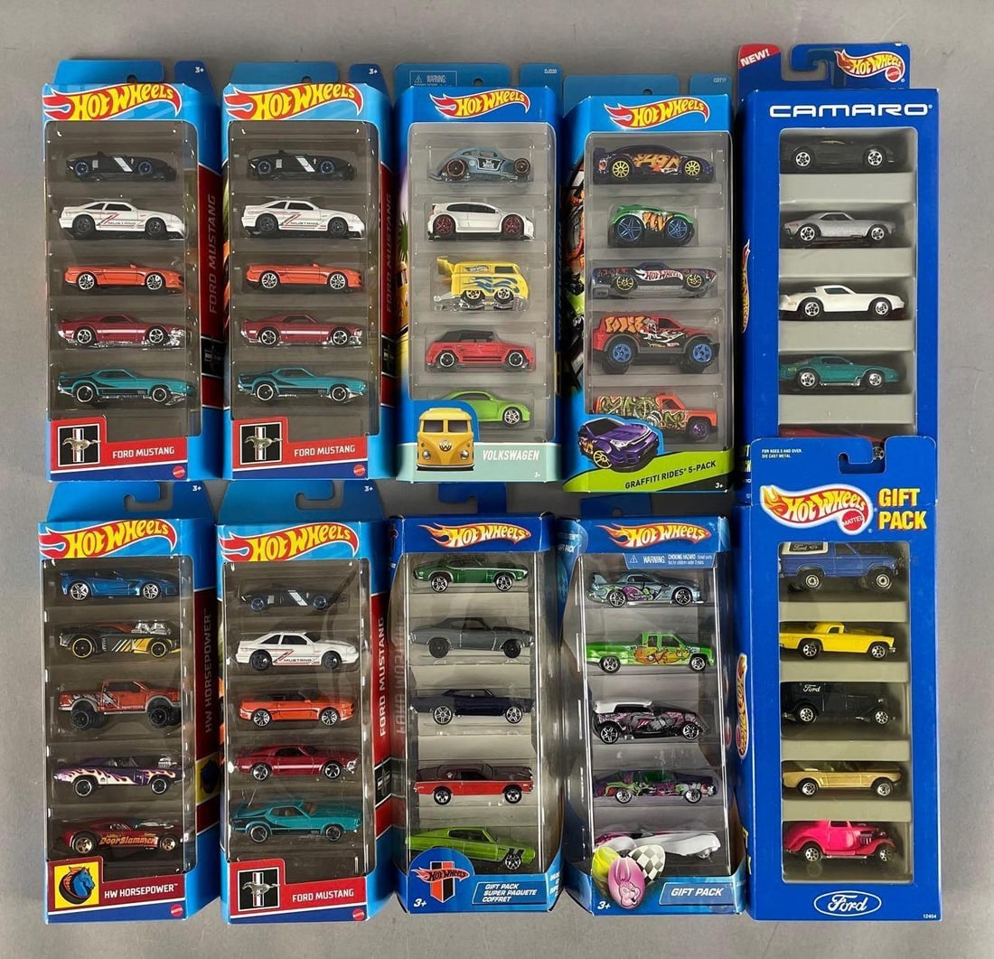 Group of Mattel Hot Wheels Die-Cast Vehicle Gift Packs: Includes ford mustang, Camaro, VW