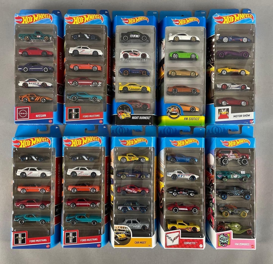 Group of Mattel Hot Wheels Die-Cast Vehicle Gift Packs: Includes ford mustang, corvette