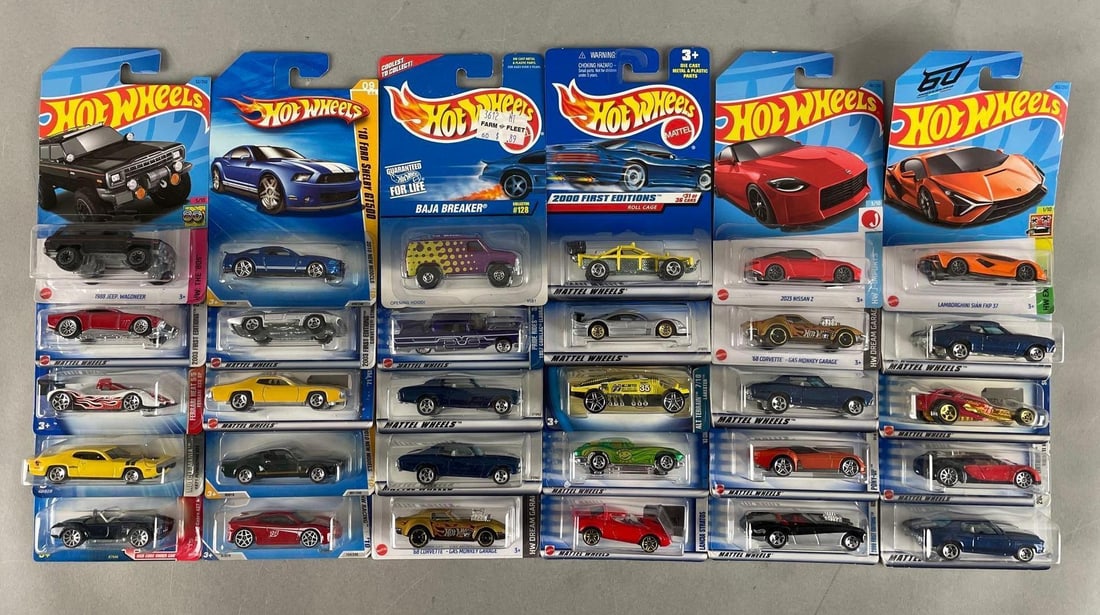 Group of Mattel Hot Wheels Die-Cast Vehicles: Includes 63 corvette, Ferrari heat