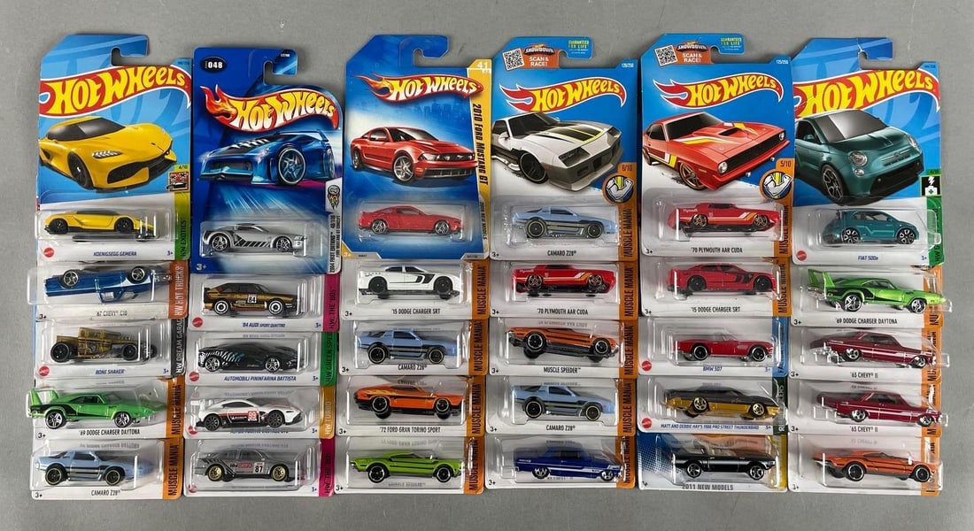 Group of Mattel Hot Wheels Die-Cast Vehicles: Includes muscle speeder, Camaro Z28