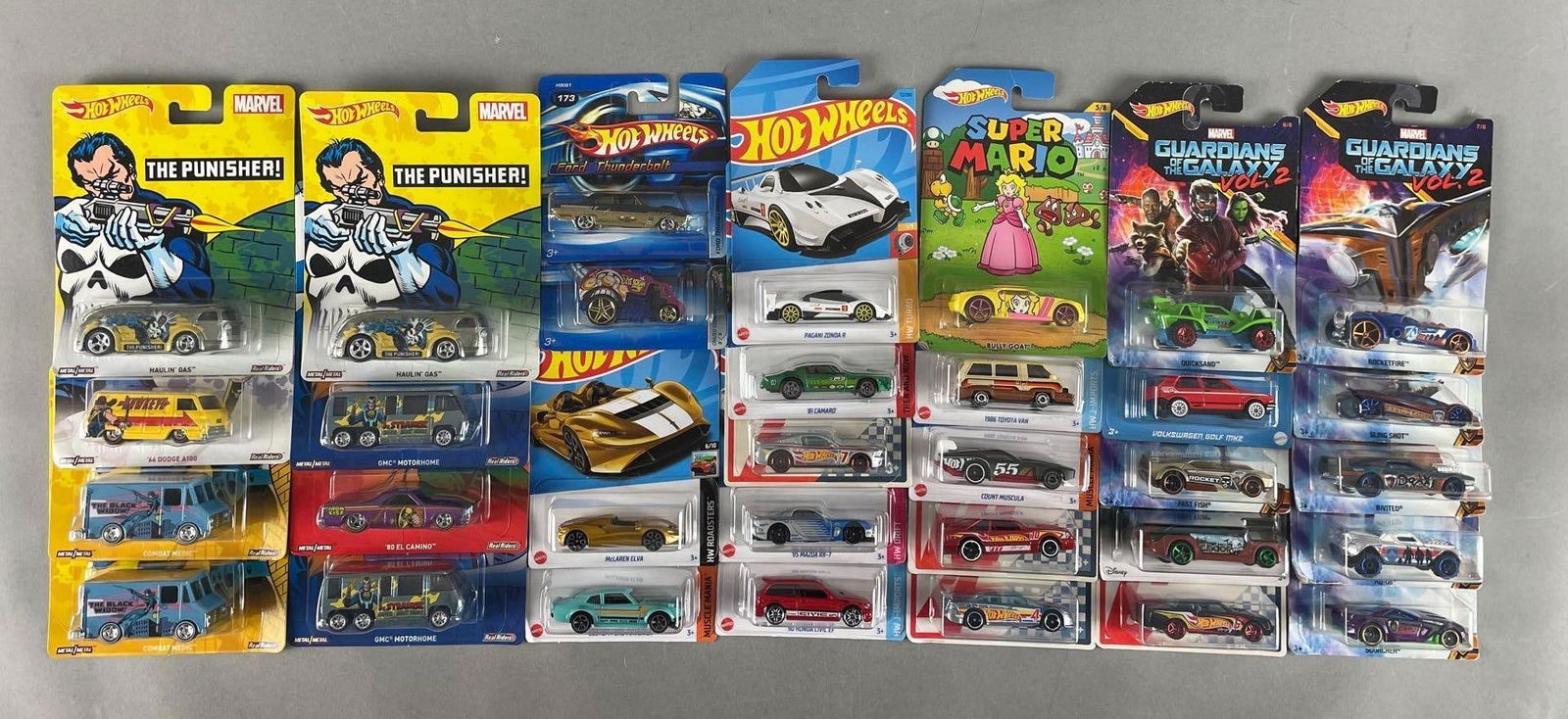 Group of Mattel Hot Wheels Die-Cast Vehicles: Includes marvel, Star wars, super mario