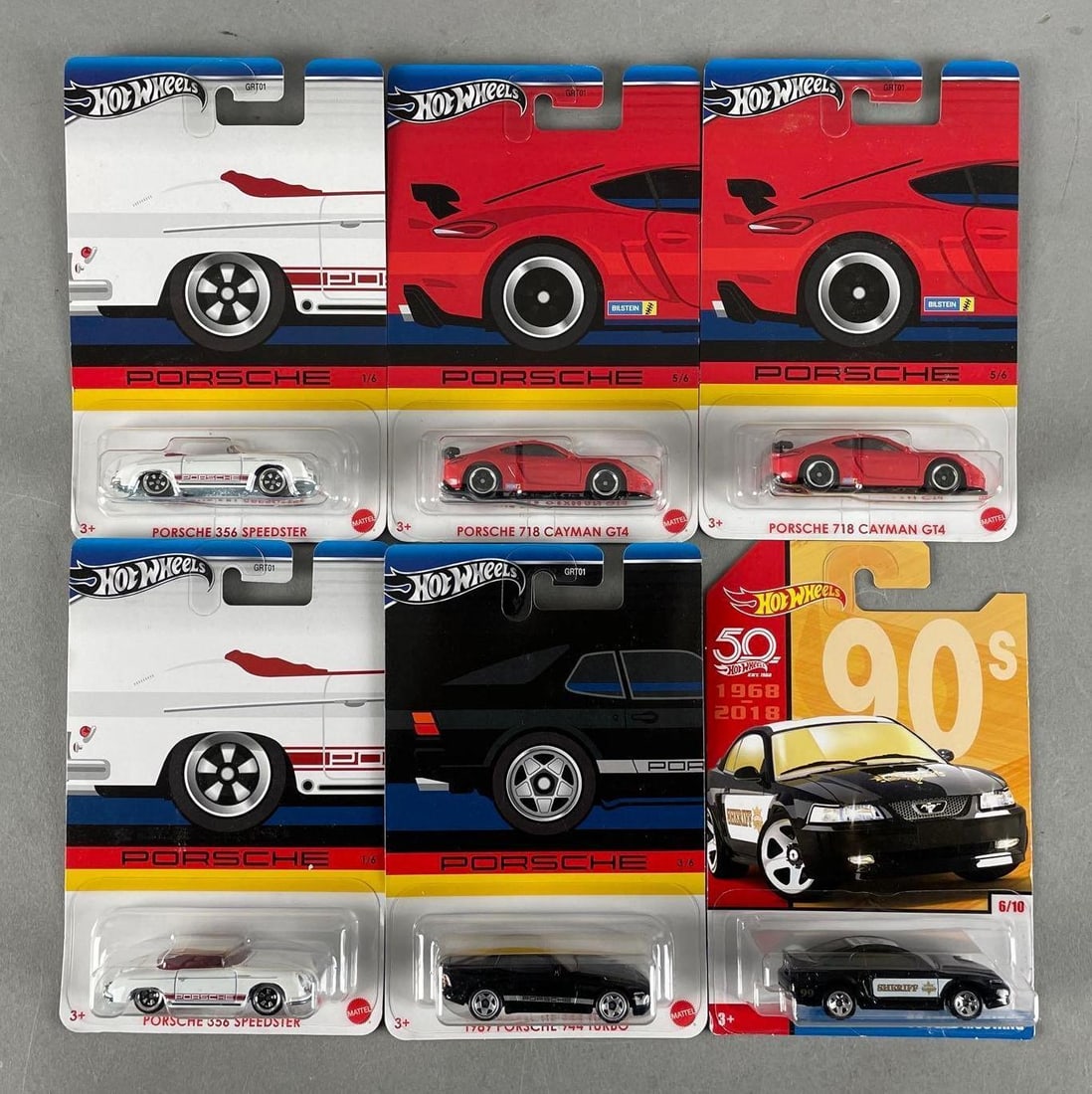 Group of Mattel Hot Wheels Porsche Die-Cast Cars: Includes ford mustang police car
