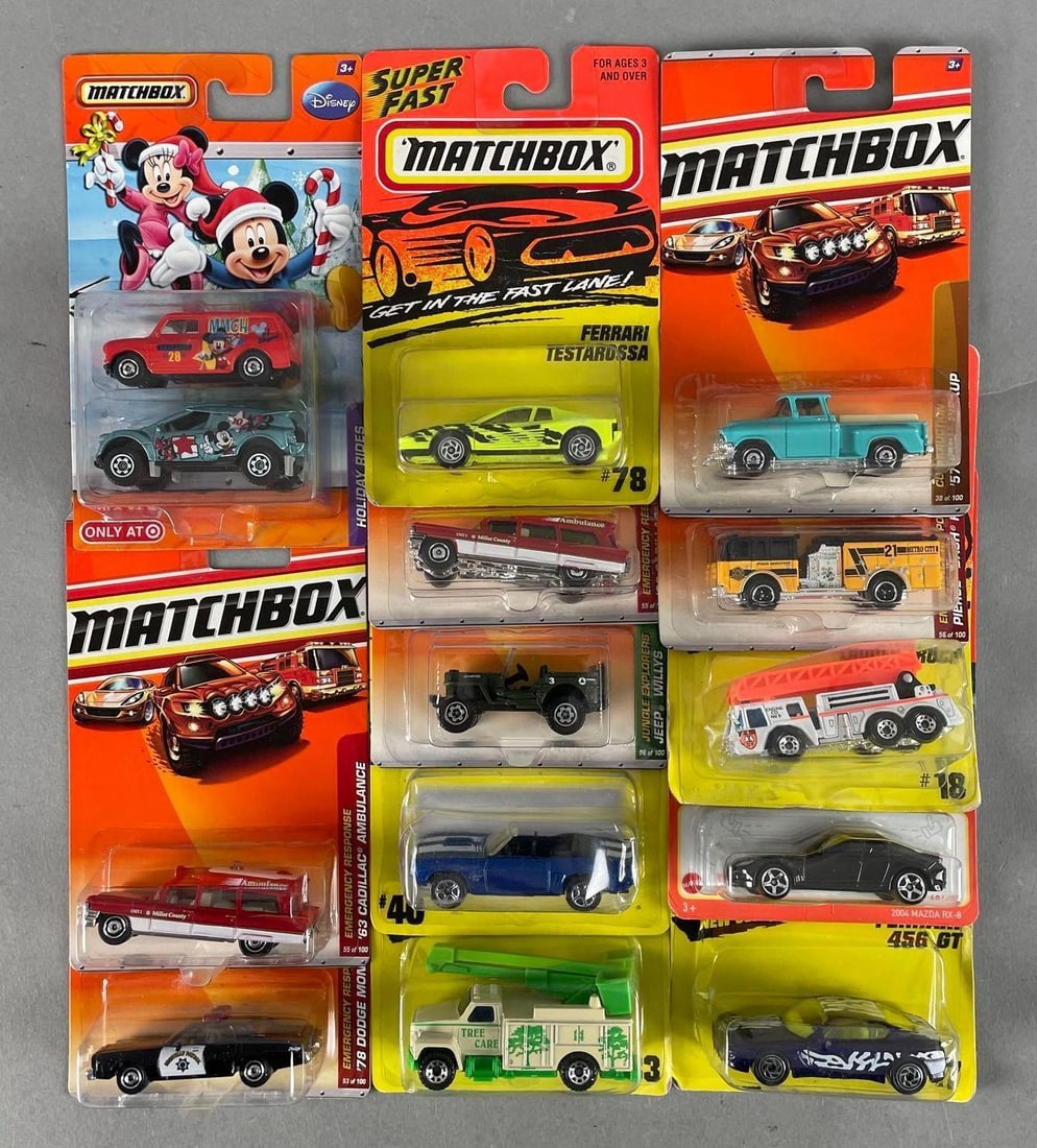 Group of Matchbox Die-Cast Vehicles: Includes Disney Holiday rides set, Jeep willys