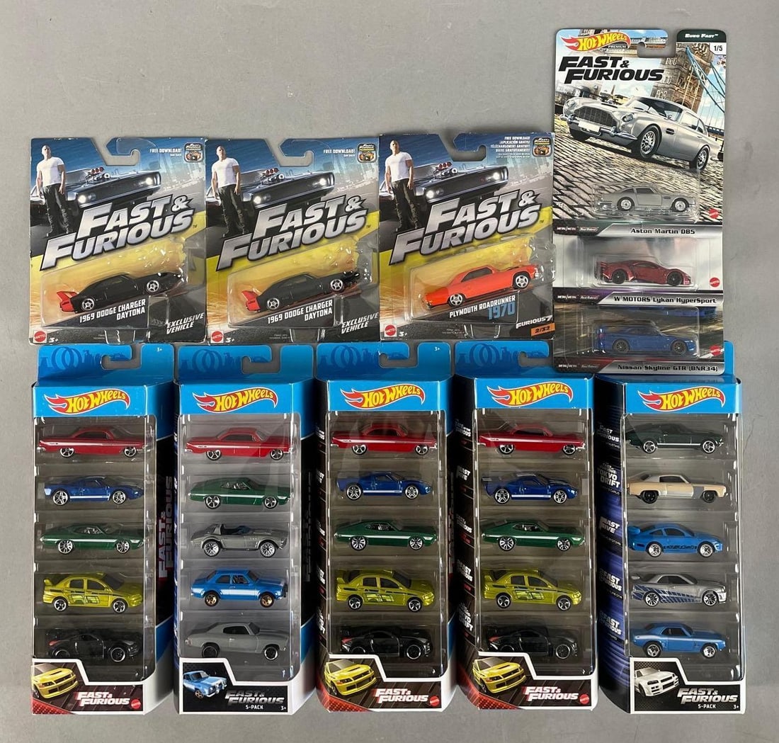 Group of Mattel Hot Wheels Fast and Furious Die-Cast Vehicle Gift Packs: Includes 70 roadrunner, 69 charger