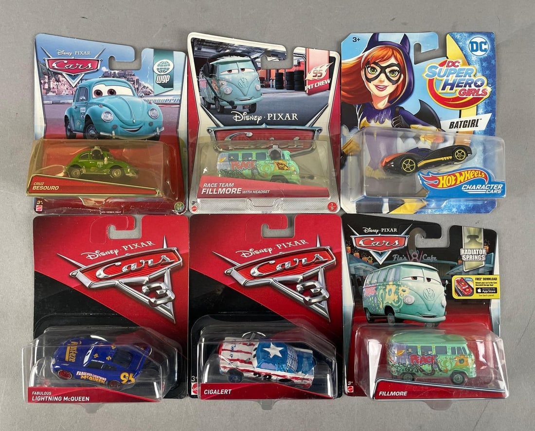 Group of Mattel Hot Wheels Disney Cars Die-Cast Vehicles: Pixar, includes DC super hero girls batgirl