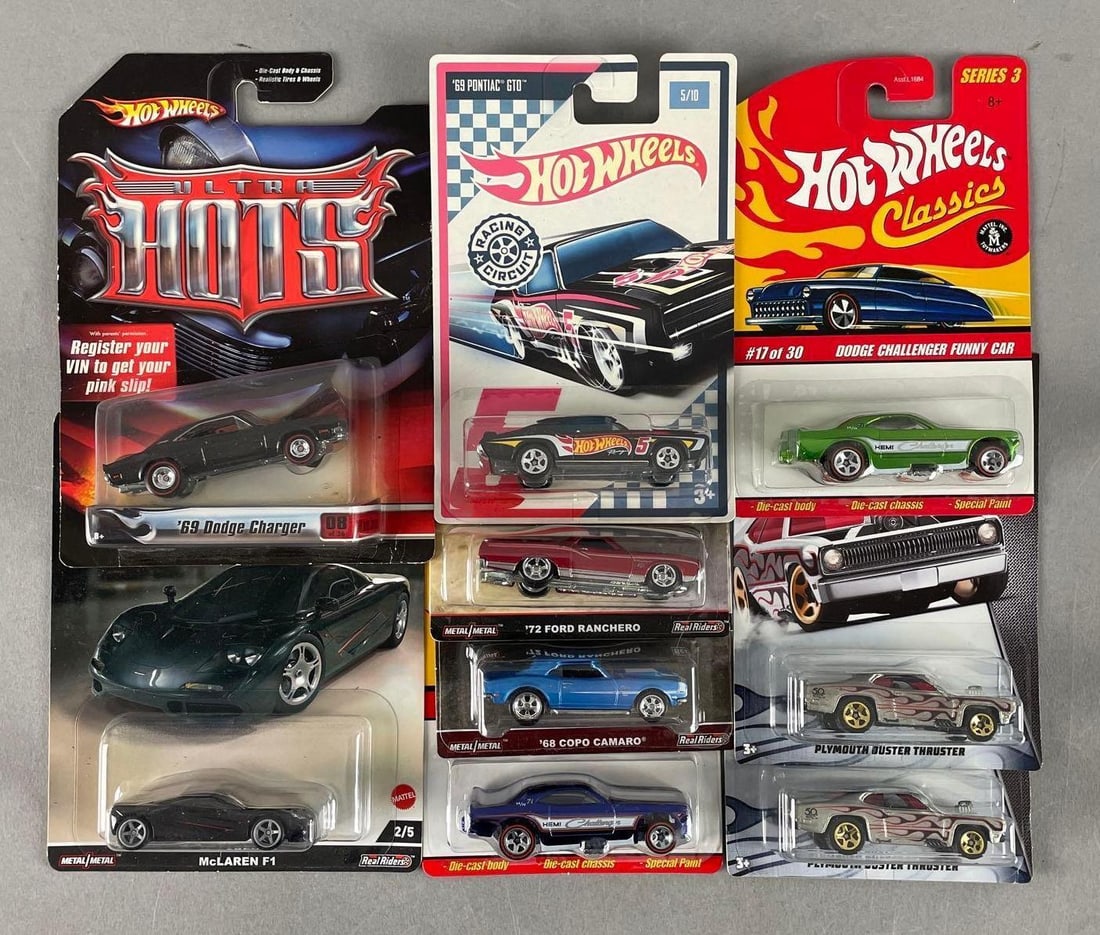 Group of Mattel Hot Wheels Die-Cast Vehicles: Includes ultra hots Dodge Charger, McLaren F1