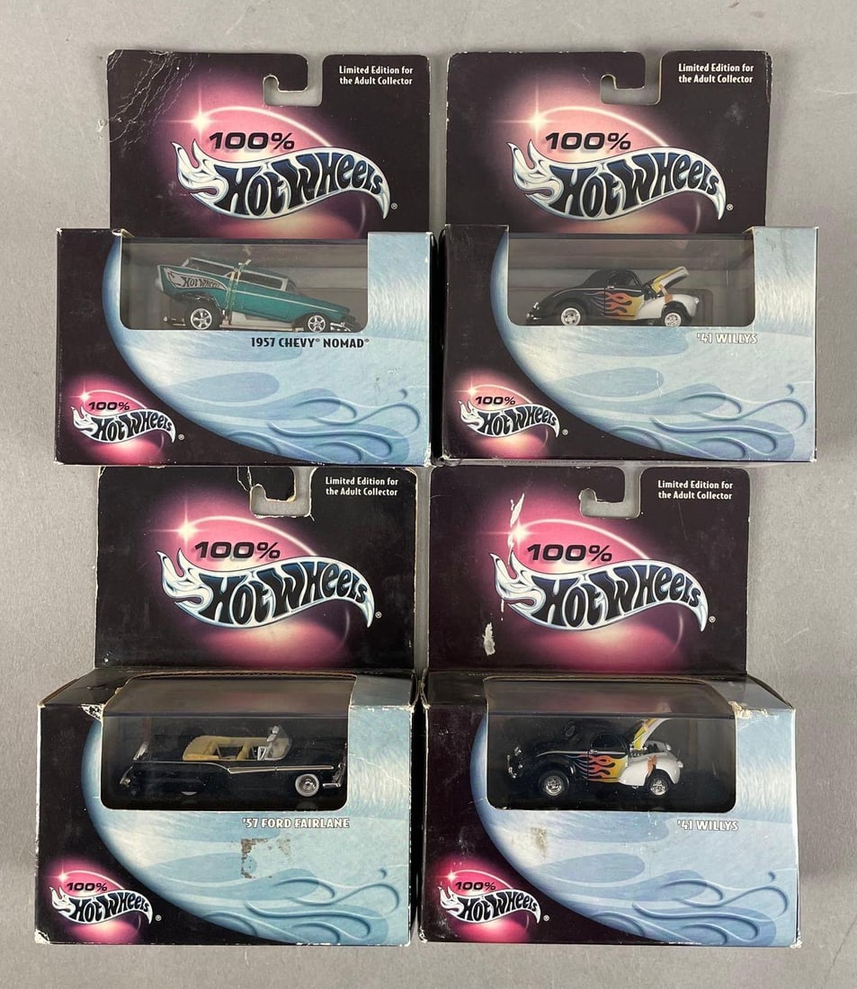 Group of LE Mattel Hot Wheels Die-Cast Vehicles: Includes 41 willys, 57 Chevy nomad