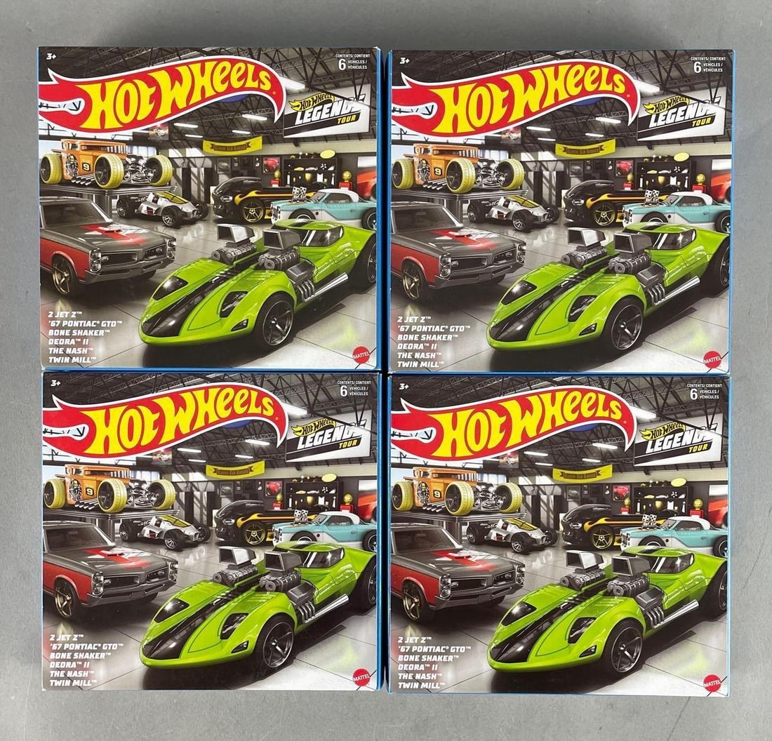 Group of Mattel Hot Wheels Legends Tour Die-Cast Vehicle Sets: All 4 the same, original packaging